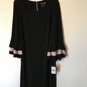 GABBY SKYE Plus Black Crepe Bell Sleeve Sheath Dress Sz 16W